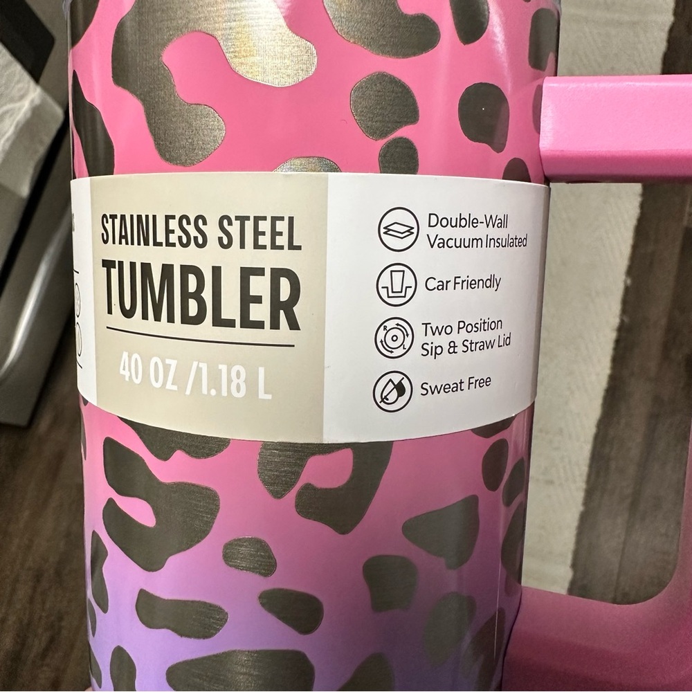 Pink and Purple Leopard Stainless Steel Tumbler - Picture 3 of 5